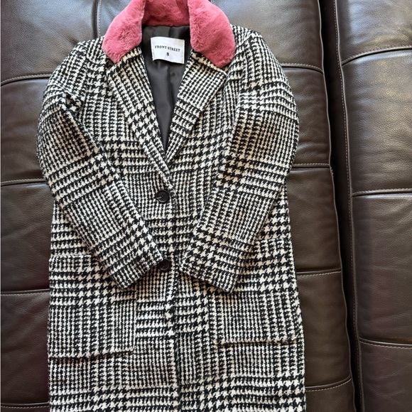 Kids Houndstooth Puffer Jacket with Pink Collar - Picture 5 of 11